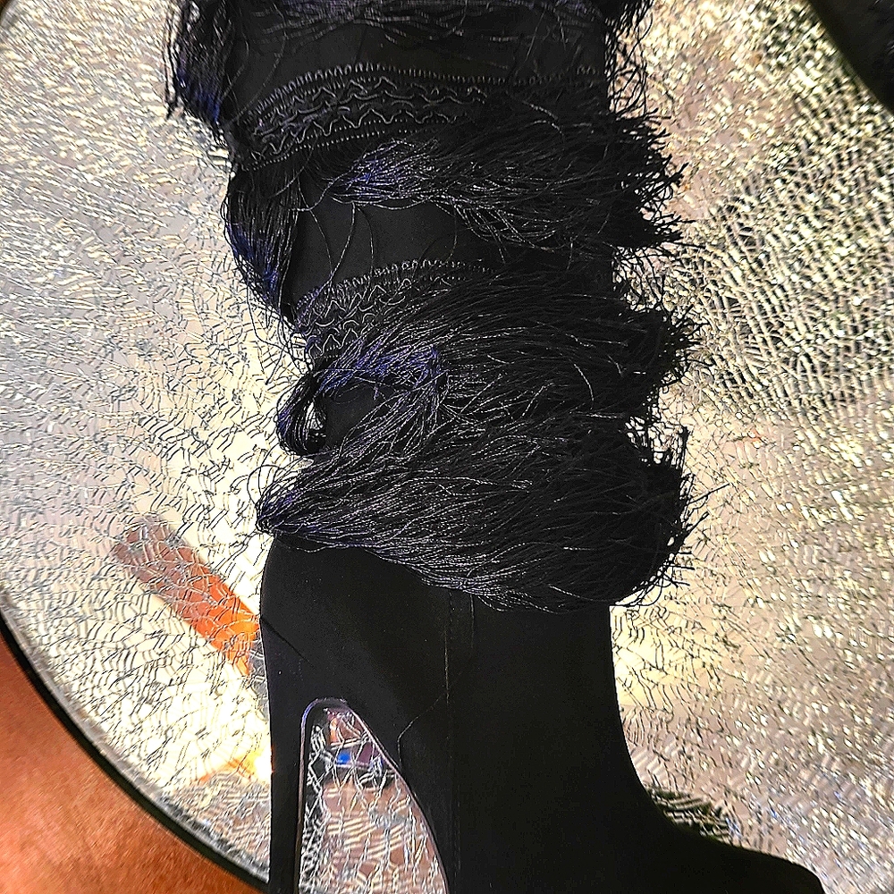 Black Fringe Heel Boot